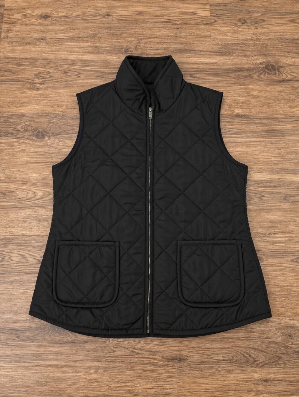 Market & Spruce Black Quilted Puffer Vest Women's Large Full Zip Pockets - Picture 3 of 6
